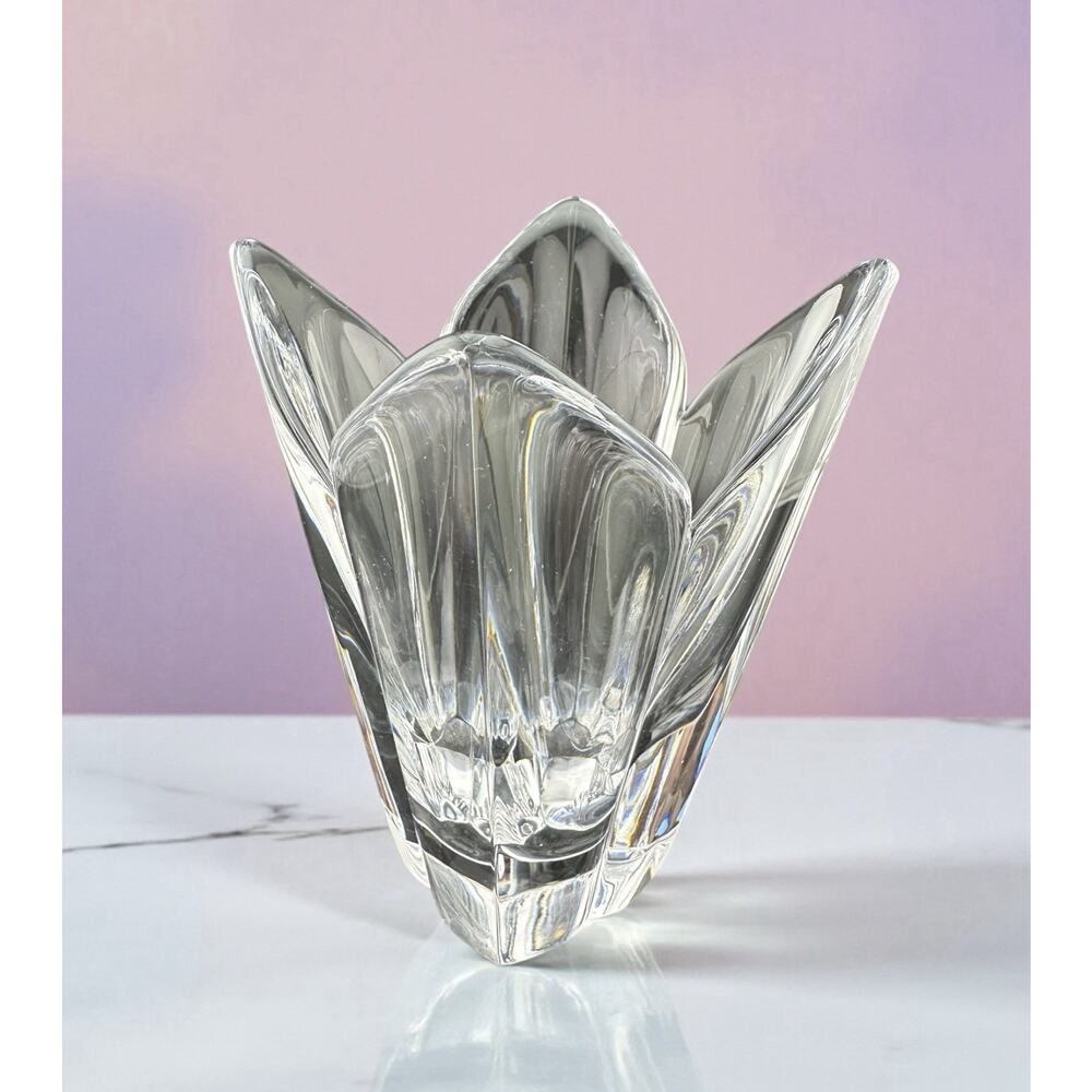 Orrefors Sweden Crystal Tulip/Lotus Crystal Vase 1989 5.75" Tall Signed